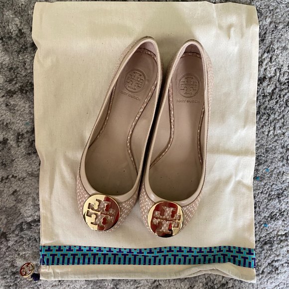 Tory Burch Reva Flat Polka Dot Snake Spring Dune - Picture 13 of 14